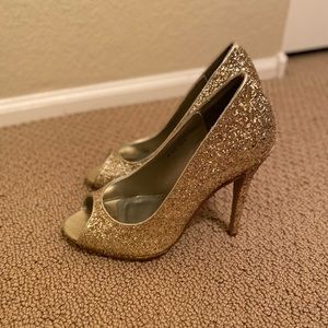 Gold Sparkly Peep toe Heels - Size 9 - Unworn